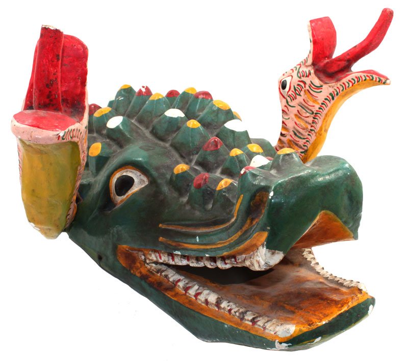 15" Wooden Dance Mask. Crocidile with Snakes.: 15" Wooden Dance Mask. Crocidile with Snakes. MX. Collected in the 1950's by Dr. Earl Riddick. This mask hung on Dr. Riddick's relic room wall for years.
