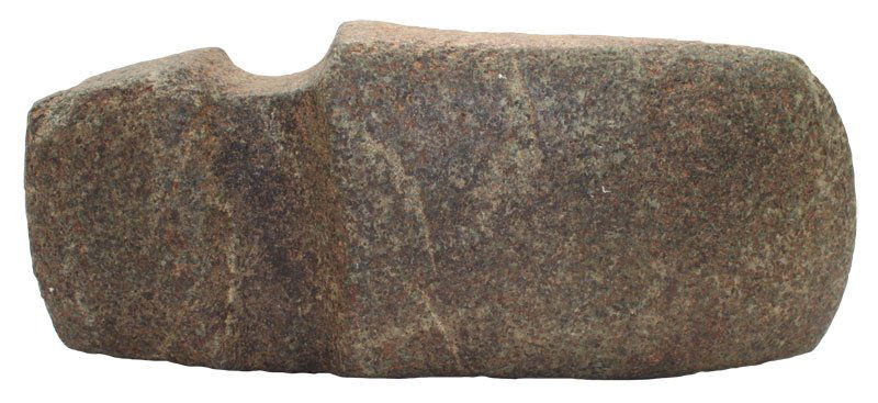 7 7/8" Iowa Style 3/4 Groove Axe. Iowa. Meadows COA: 7 7/8" Iowa Style 3/4 Groove Axe. Madison Co, IA. Green quartz laden granite. Ex-Meadows. Found 1950's. Meadows COA