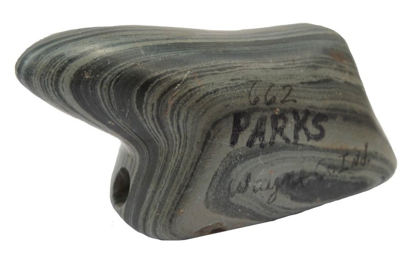 2 7/8" Birdstone. Wayne Co, IN. Ex- Parks. Davis G8: 2 7/8" Birdstone. Wayne Co, IN. Ex-Cameron Parks. Small scuff on back side, anciently smoothed. Good condition, holes intact. Davis G8 COA