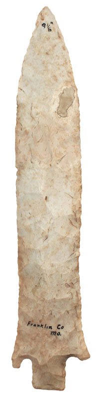 9 1/8" Etley. MO. Ex-Titterington. Pict. Hathcock: 9 1/8" Etley. Franklin Co, MO. Ex-Dr Titterington. Pictured in old Titterington phone in Legends II (p113). Glued, restored at break. Large and well made Etley. Hathcock