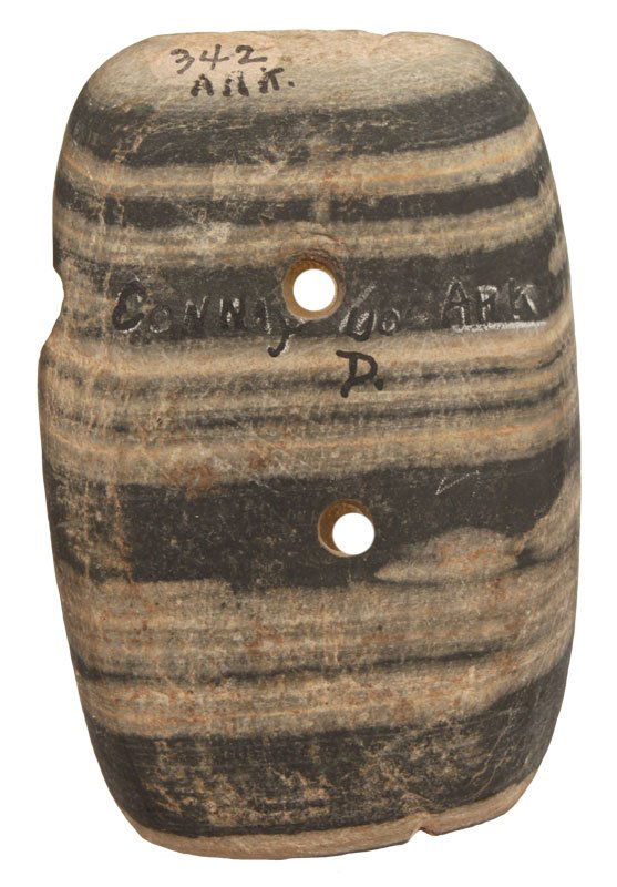 2 7/8" Gorget. Conway Co, AR. Vivid banding: 2 7/8" Gorget. Conway Co, AR. Vivid banding. Completely drilled (even though photo does not appear so)