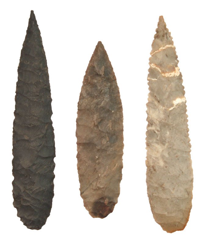 3 Willow Leaf Points. Ex-C.W. Cooperider: 3 Points from Earl's Willow Leaf Frame. Ex-C.W. Cooperider. Spiro Mound. 1 7/8"-2 3/8". Thin and well made. From Earl Townsend’s well-known “Willow Leaf” frame. This superb grouping of points hu