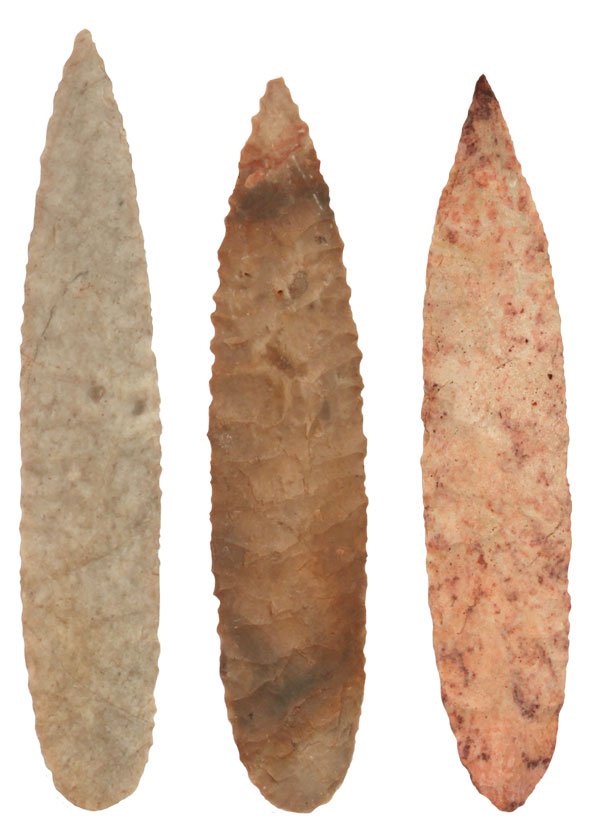 3 Willow Leaf Points. Ex-C.W. Cooperider: 3 Willow Leaf Points. 2 3/16"-2 5/16". From Earl's Willow Leaf Frame. Earl purchased these from Cooperider. Spiro Mound. Large, thin and well made. From Earl Townsend’s well-known “Willow Leaf” 