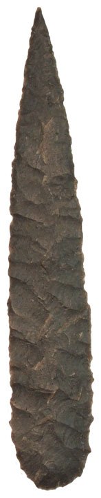 2 9/16" Willow Leaf Point. Spiro: 2 9/16" Willow Leaf Point. "Wafer" thin. High grade jet black material. Ex-CW Coooperider. Found at Spiro Mound in the 1930's Thin, very well made. From Earl Townsend’s well-known “Willow Leaf” 
