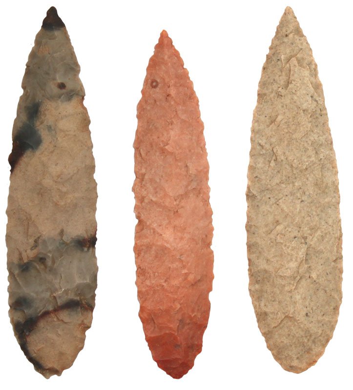 Three Will Leaf Points. Ex-Cooperider: 3 Points from Earl's Willow Leaf Frame. Ex-C.W. Cooperider. Spiro Mound. 1 7/8"-2 1/16". Large and well made examples. From Earl Townsend’s well-known “Willow Leaf” frame. This superb grouping o