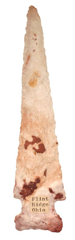 7" Thebes. Flintridge, OH. Ex-Judge Stone: 7" Thebes. Flintridge, OH. White chert with red spotting. Ex-Claude Stone