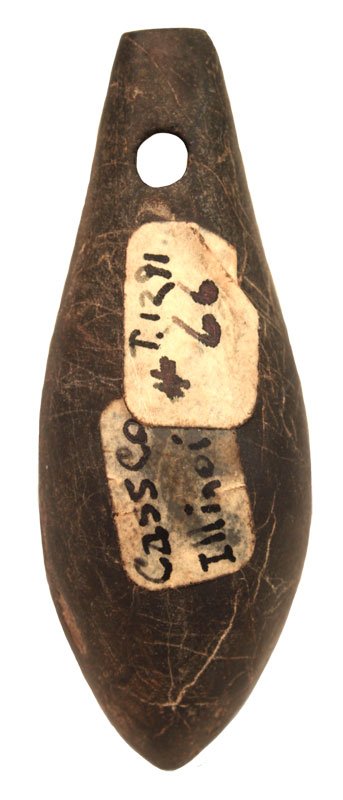 2 7/8"Drilled Hematite Plummet. Cass Co, IL.: 2 7/8"Drilled Hematite Plummet. Cass Co, IL. Good condition