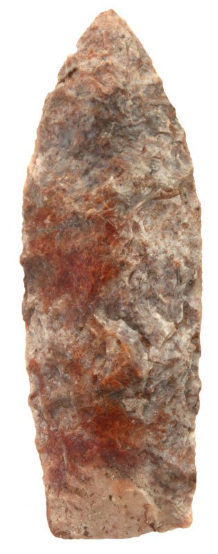 2" Agate Basin. NJ. Found in 1954. Davis COA: 2" Agate Basin. Salem Co, NJ. Mottled Chert. Found in 1954 by Mark Holland. Davis G8+ COA