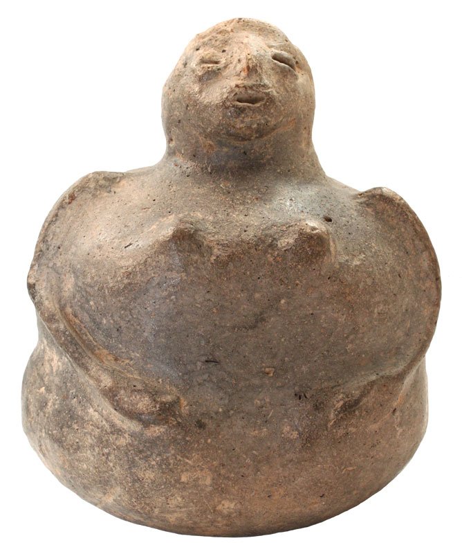 Solid Full Body Human Effigy Bottle. Davis COA: 5 1/2" Full Body Human Effigy Bottle. Crittenden Co, AR. Appears solid. Detailed features and fine finish. Davis G10 COA