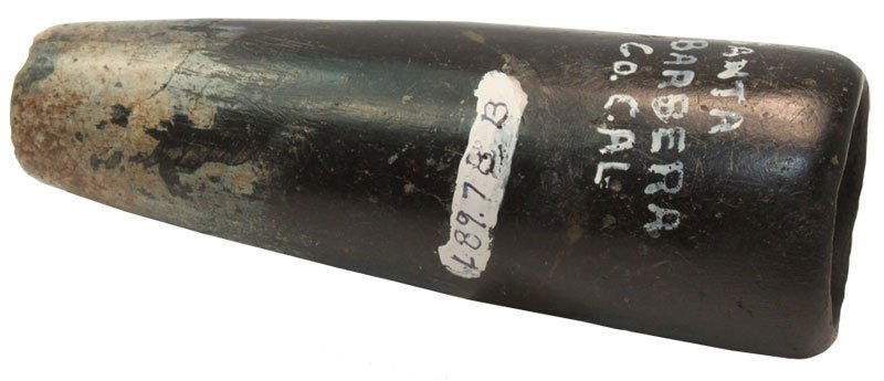 Steatite Tube Pipe. Chumash. Pictured. Davis COA: 4 1/4" Steatite Tube Pipe. Chumash. Santa Barbera Co, CA. Glued, minor rim repair. Beautiful bone colored weathering. Ex-Don Lewis. Pictured in Prehistoric American (2008 #4, p83 - special edition). D
