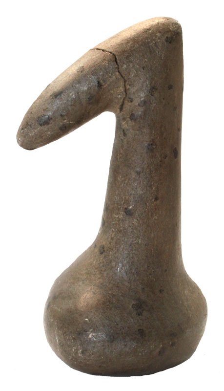 4 1/2" " Chumash Pelican Effigy Pestle. Davis COA: 4 1/2" Chumash Pelican Effigy Pestle. Poway, CA. Very rare. Hardstone, glued. Davis COA