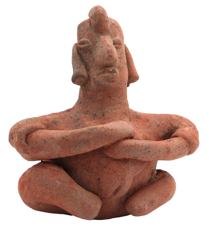 3 1/8" Human Figurine Rattle. Round body. Redware.: 3 1/8" Human Figurine Rattle. Round body. Redware. PreColumbian. Riddick Collection
