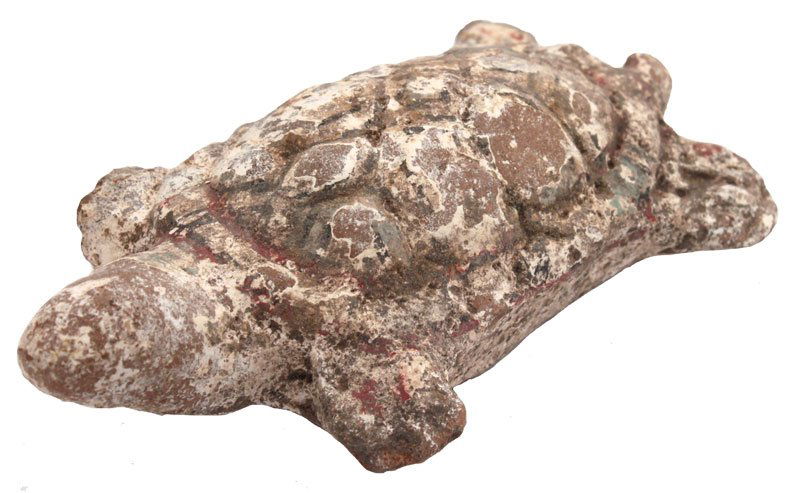4 1/2" Turtle. Well modeled. Lots of white paint.: 4 1/2" Turtle. Well modeled. Lots of white paint. Redware. Incised. Redware. One leg broken/lost. Colima. MX. 250 BC to 250 AD. PreColumbian