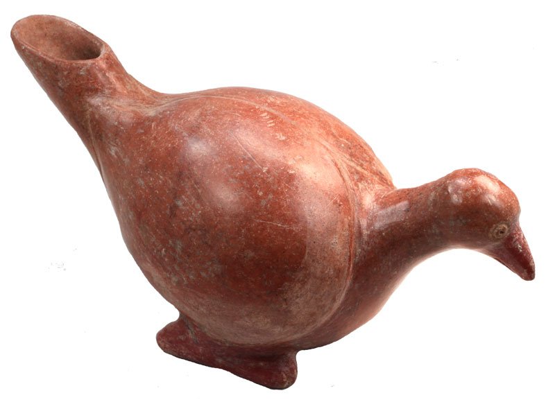 10" Modeled redware Paloma (Bird) ; teardrop body,: 10" Modeled redware Paloma; teardrop body, small spout in tail. Red slipped head. Colima. MX. 250 BC to 250 AD.1986 Very nice and Dockstader Appraisal. PreColumbian