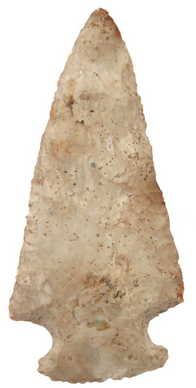 4 1/4" Hopewell. Indiana: 4 1/4" Hopewell. Indiana. Large, tan chert example with flared base
