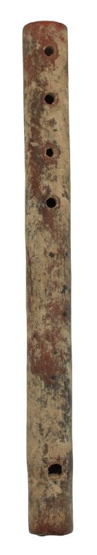 9 5/8" Pottery Flute. Excellent condition. Copy of: 9 5/8" Pottery Flute. Excellent condition. Copy of Dr. Dockstader's 1986 Appraisal included. Colima, PreColumbian. Mexico. 500 BC to 500 AD
