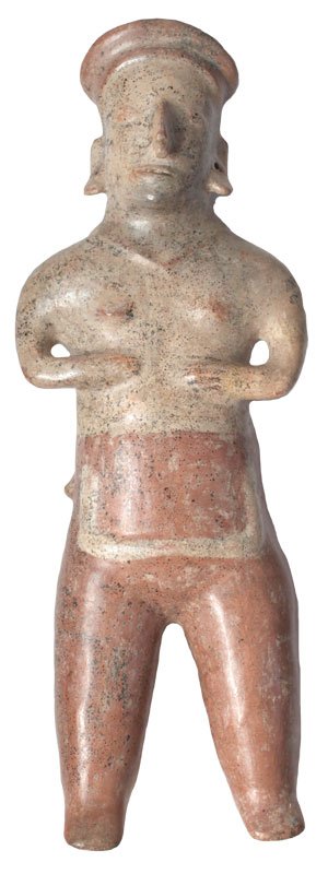 Exceptioinally large (21") standing Male Figure. Arms: Exceptioinally large (21") standing Male Figure. Arms akimbo. Peaked turban on head. Painted loincloth. Biochrome creamware. Very fine condition - museum quality art work. A copy of Dr. Frederick Dock