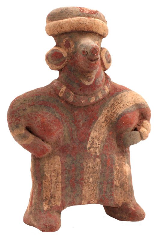 5 7/16" Terracotta Figure. Detailed painting.: 5 7/16" Terracotta Figure. Detailed painting. Nayarit, MX. 100 BC to 500 AD. Excellent condition and color. Riddick PreColumbian Collection