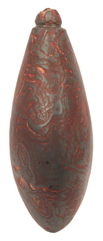 3" Hematite Plummet with Grooved top. MO. Hathcock: 3" Hematite Plummet with Grooved top. MO. Material has a grain to it in the form of "swirls". Hathcock