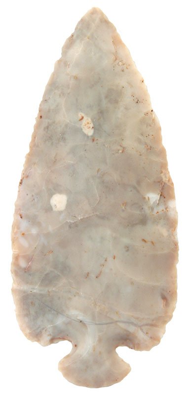 3 3/4" Button Base Dovetail. Licking Co, OH.: 3 3/4" Button Base Dovetail. Licking Co, OH. Chalcedony. Pictured on cover of Converse Sale Catalog (3/2013). Well made with classic "button" base. Bennett COA