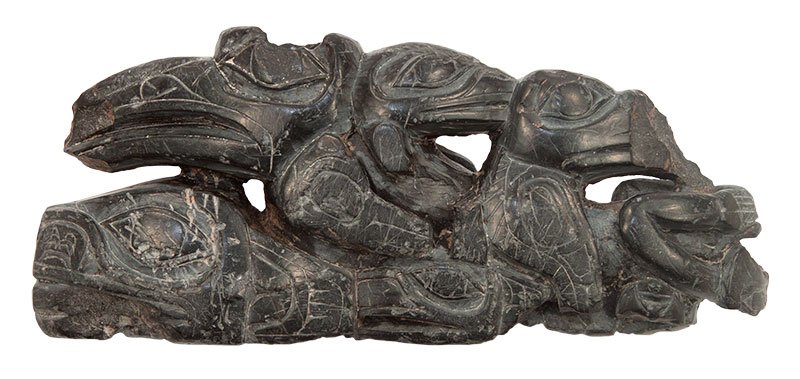 7" Haida Motif Argillite Pipe. Queen Charlotte Island,: 7" Haida Motif Argillite Pipe. Queen Charlotte Island, BC. Rare form with some dings and abraisions. Circa 1830-1840. Ex-Rod Morgan Collection. Jan Sorgenfrei COA