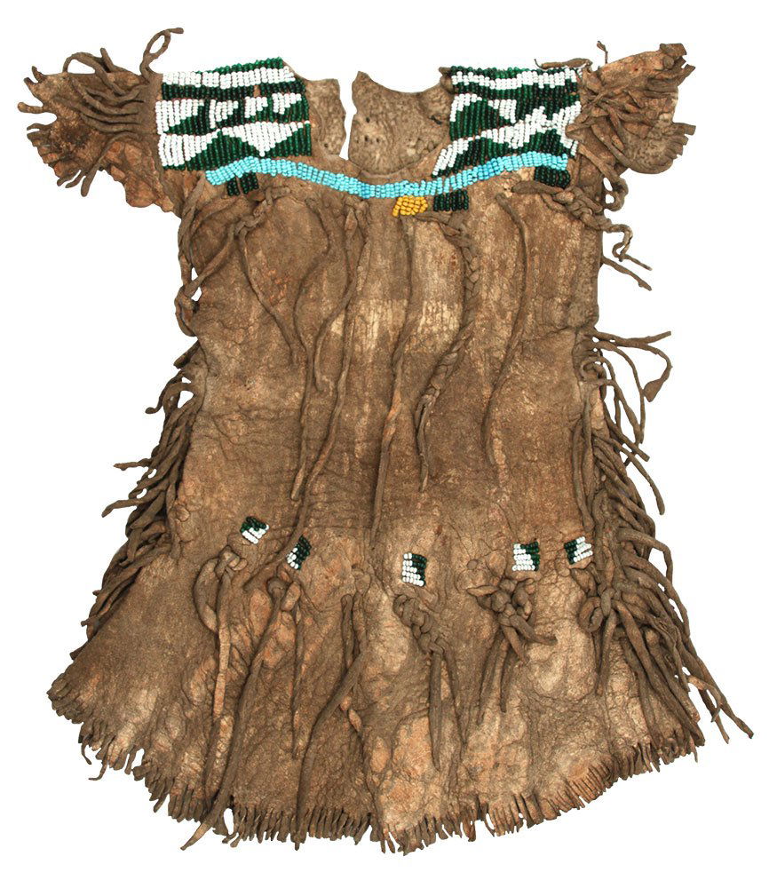 11" Sioux Beaded and fringed Buckskin Dress.  Older, (1 of 2)