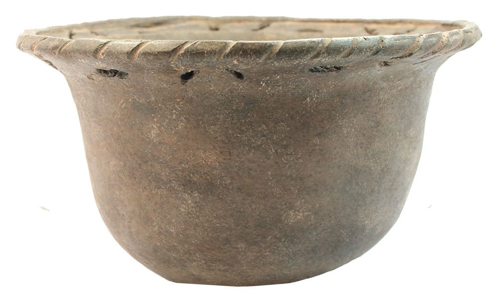 10 11/16" D. Bowl. Pristine condition with "Mace: 10 11/16" D. Bowl. Pristine condition with "Mace Effigy" Cutouts in rim. One of a kind. Ex-Rick Fitzgerald, Jack Robets. Can be seen on Jack Roberts shelf in WW#2