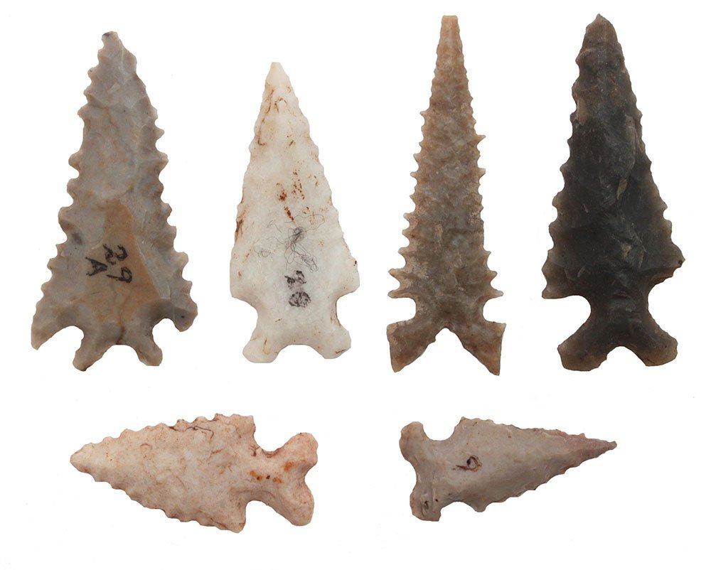 6 Morris Points.  Spiro Mound.  LeFlore Co, OK.  7/8"- (1 of 2)