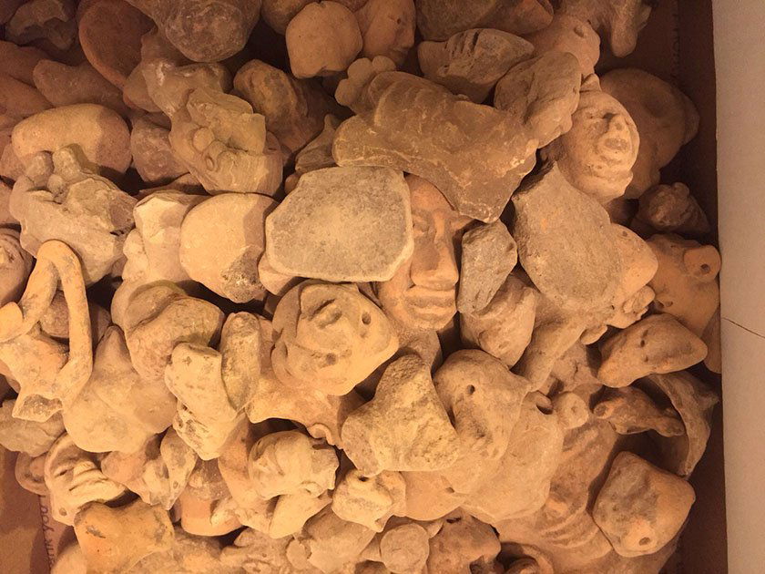 Box of ~160 Pre-Columbian Pottery Figure Heads (1 of 1)