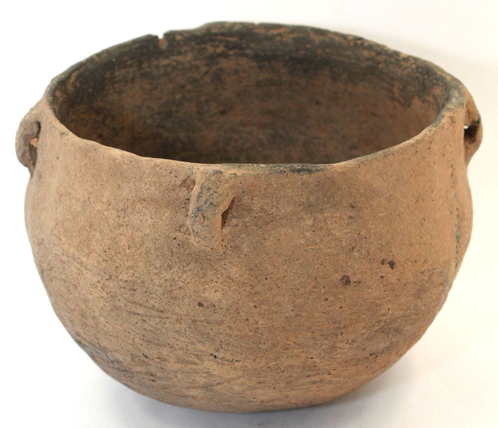 4 1/2" D. Grog tempered Strap Handle Bowl.  Arkansas. (1 of 2)