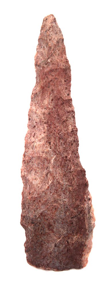 3 1/8" Drill.  IL.  Reddish, glossy chert.  From the (1 of 2)