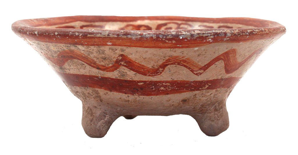 4 3/4" D.  Painted Tripod Bowl.  Mexico. (1 of 2)