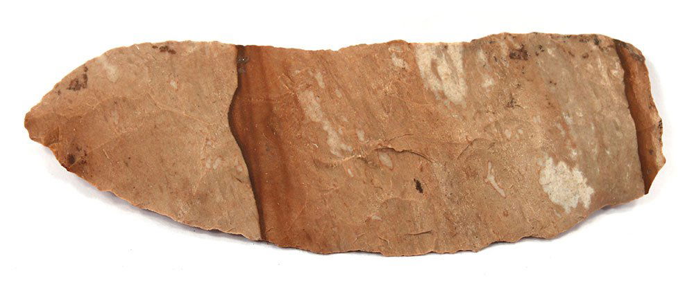 4 3/16" Curved Knife.  Saline Co, AR.  Striped chert. (1 of 2)