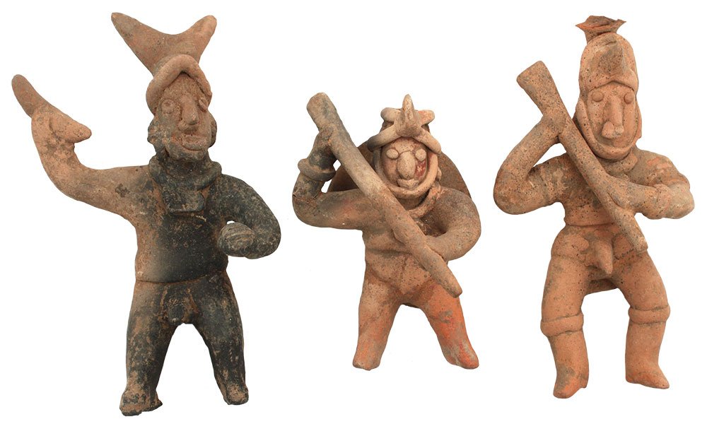 3 Solid Clay Warrior Figures.  Western Mexico.  These (1 of 2)