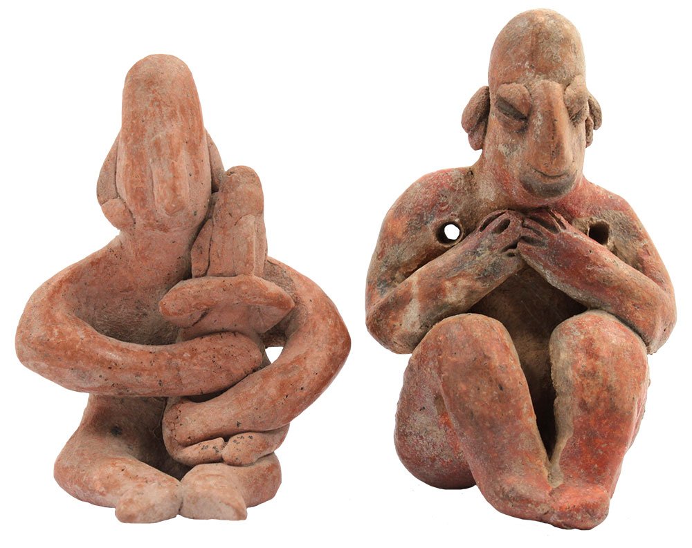 2 Sitting Clay Figures.  Largest 2 3/4".  Colima (1 of 2)