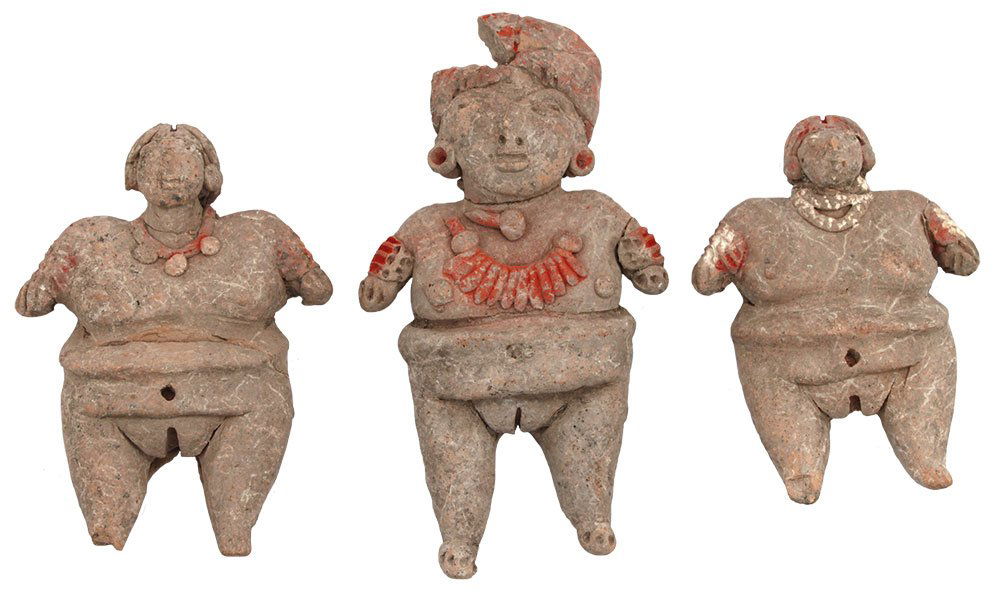 3 Solid Clay Figures.  Largest  4 1/4".  Western MX. (1 of 2)