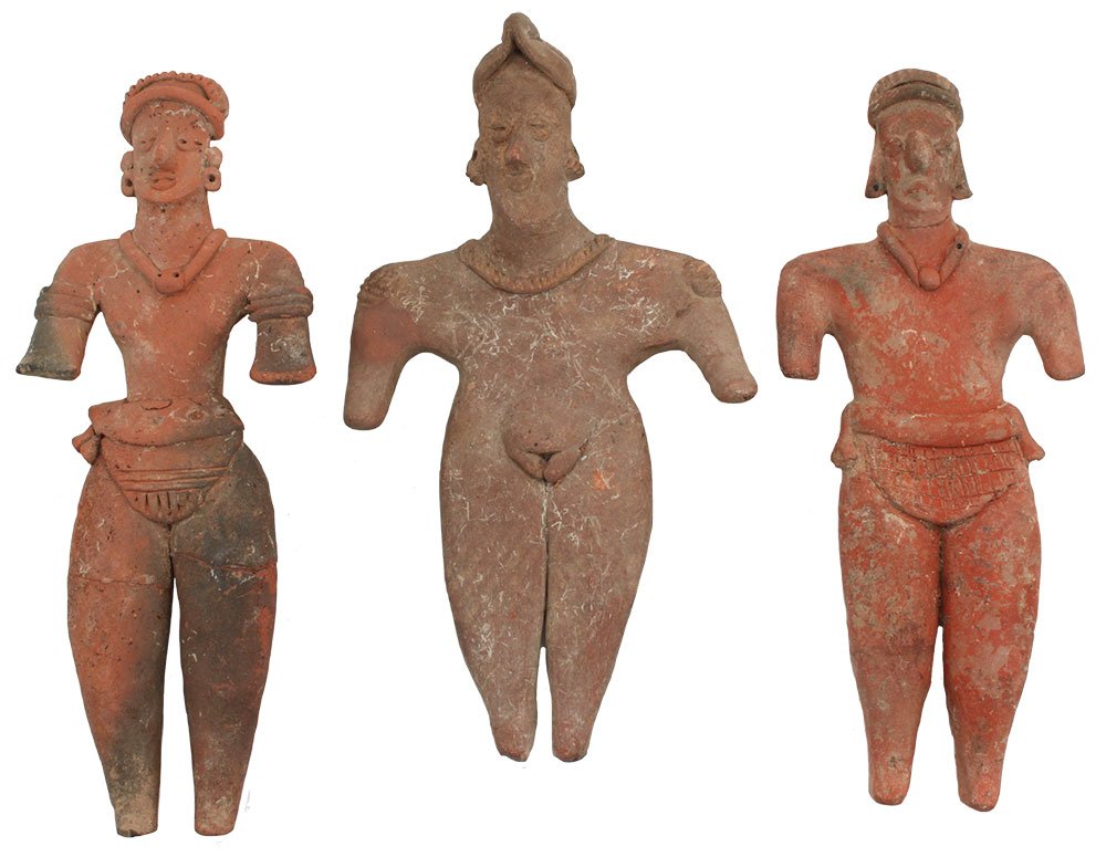 3 Solid Clay Figures.  Largest  7 3/8".  Colima.  MX. (1 of 2)