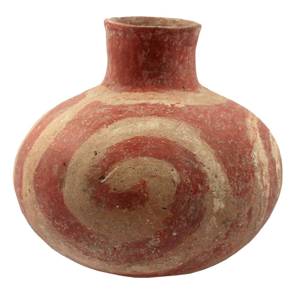 8 3/4" D. Red and White Swirl Bottle.  Mississippi Co, (1 of 4)