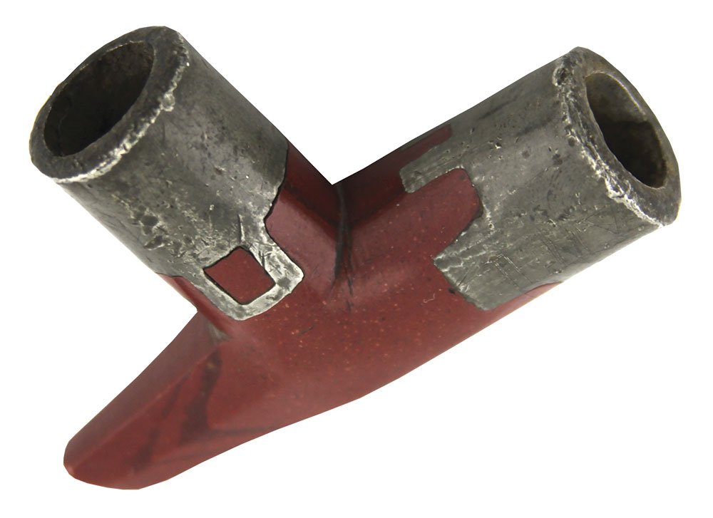 3" Catlinite Pipe with Pewter Inlay and old 16" Wood (1 of 2)