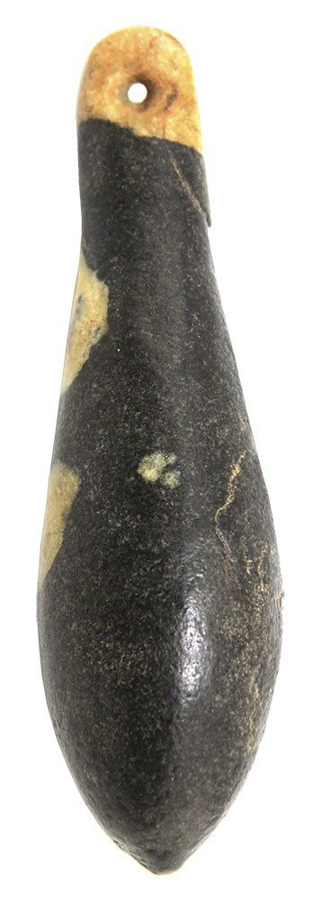 4 3/8" Porphyry Elm Plummet (Drilled).  Pictured back (1 of 3)