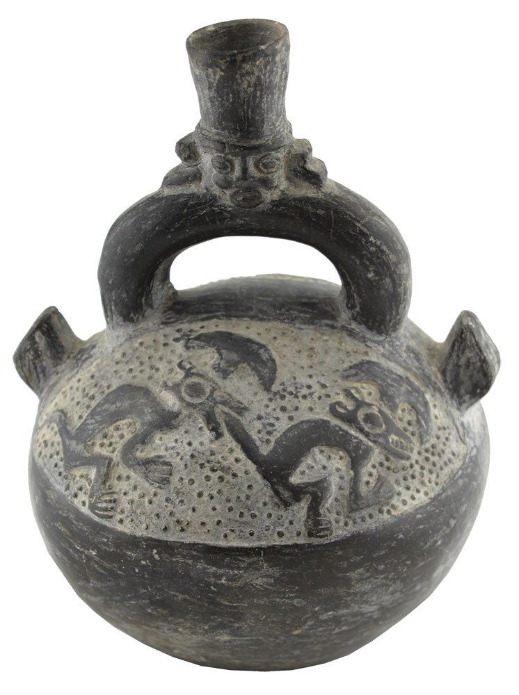 9 3/4" Peruvian Stirrup Bottle with Human Head on top. (1 of 6)