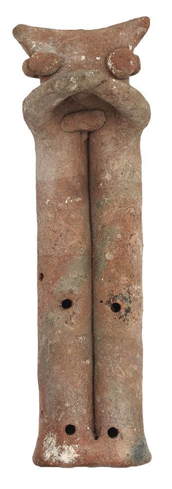 2 Ceramic Flutes.  6 1/4" & 8".  Effigy flutes.  Good (1 of 4)