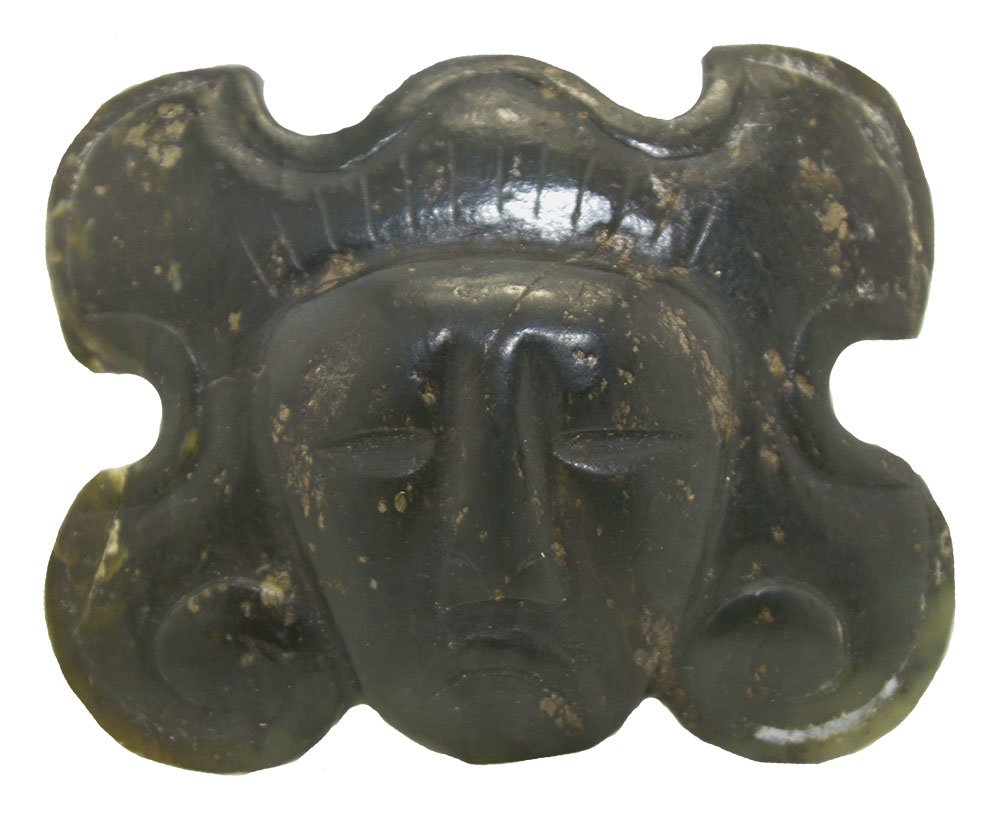 2 1/4" Jadeite Pendant.  Warrior Head.  Pre-Columbian, (1 of 2)