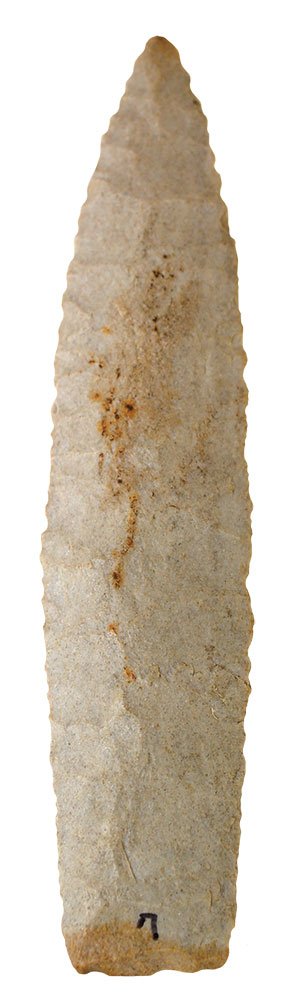 4 3/8" Agate Basin.  Missouri.  Lateral flaking.  Davis (1 of 3)