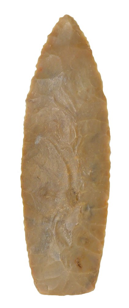 3 11/16" Paleo Lance. Meade Co, KY. Carter Cave: 3 11/16" Paleo Lance. Meade Co, KY. Carter Cave Flint. Ex-Eddie Freyer, Ray Payne, Bob Converse. Putty G9 and Perino COAs