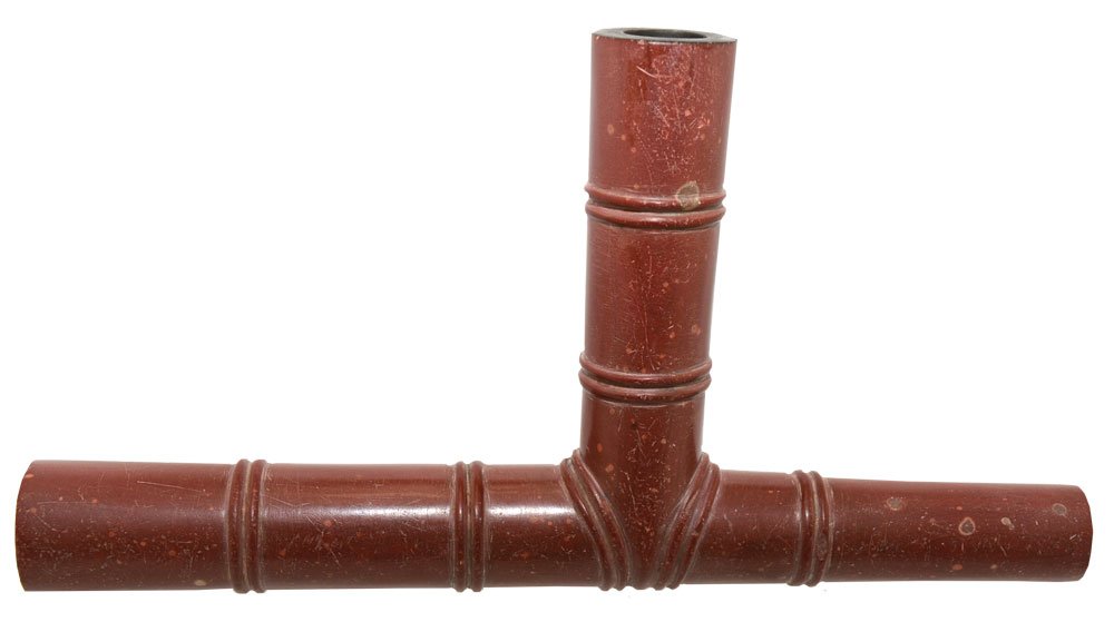 7 1/4" Ribbed Catlinite T-Pipe.  Historic, 1890-1940. (1 of 2)