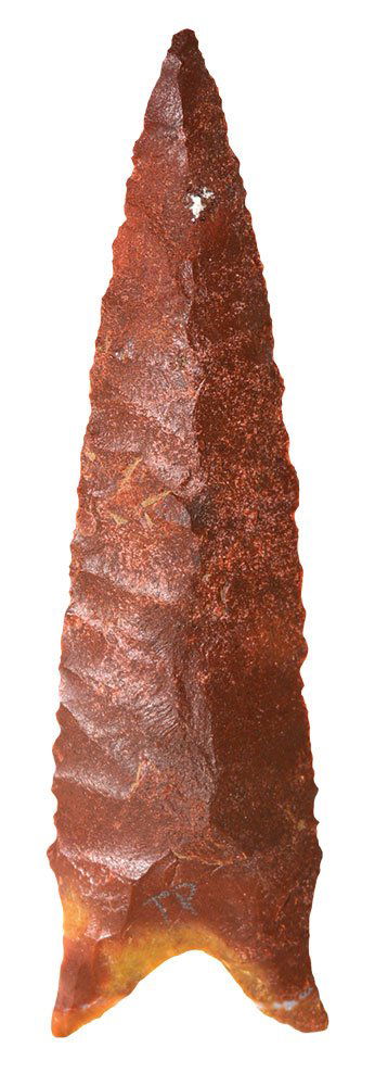 4 1/2" Dalton. Alexander Co, IL. Vivid Jasper. Rogers: 4 1/2" Dalton. Alexander Co, IL. Vivid red Jasper. Well made. Ex-Greg Perino, George Snelling. Rogers COA (featured on back cover of auction catalog)