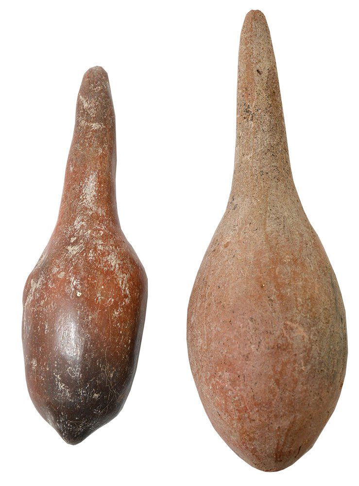 Two Pre-Columbian Rattles (still work).  6" & 6 3/4". (1 of 2)