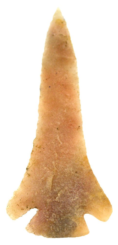 1 5/8" Agee. Found by Glen Kizzia at the Kidd Site: 1 5/8" Agee. Found by Glen Kizzia. Kidd Site. Pike Co, AR. Glued base with corner restored. Perino COA. Found by Glen Kizzia at the Kidd Site (Pike Co, AR) decades ago. This Agee is part of a frame as