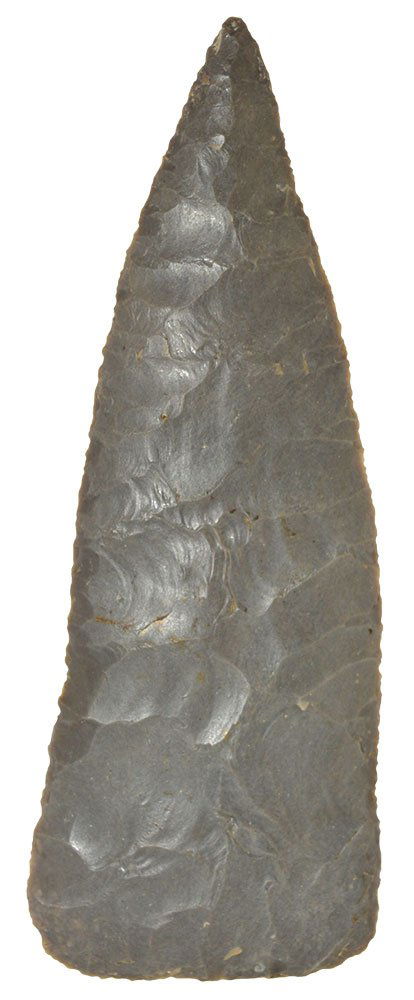 5 5/8" Hornstone Ft. Ancient Knife. Perry Co, IN.: 5 5/8" Hornstone Ft. Ancient Knife. Perry Co, IN. Thin, wonderfully flaked. Ex-Eddie Freyer, Mark Kerney. Found by John Shelton. Perino COA (issued to Tony Putty)